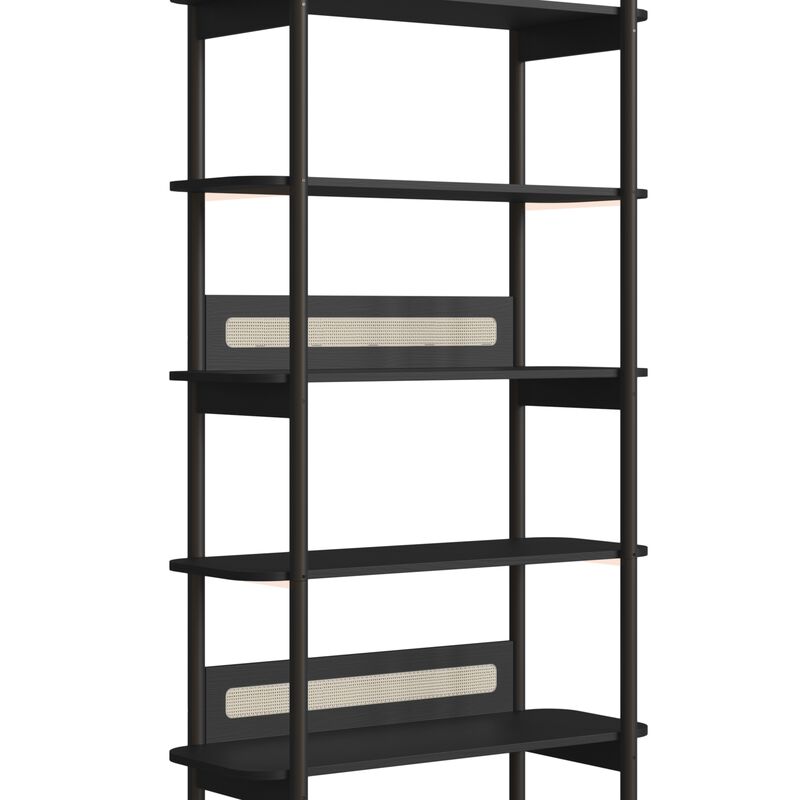 Boho 6 Tier-Bookcase Storage  Wood Legs and Rattan Accent