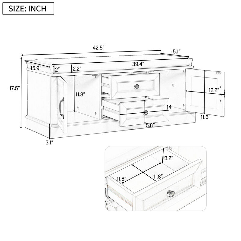 Merax Storage Bench with 2 Drawers and 2 Cabinets, Entryway