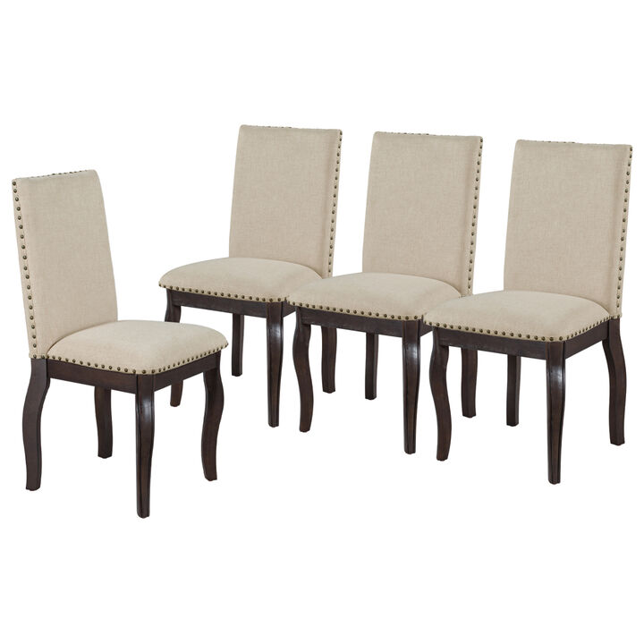 Set of 4 Dining chairs Wood Upholstered Fabirc Dining Room Chairs with Nailhead (Espresso)