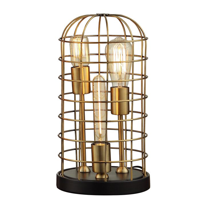 16 Inch Table Lamp, Vintage Caged Dome Shade, Metal Frame, Classic Gold-Benzara