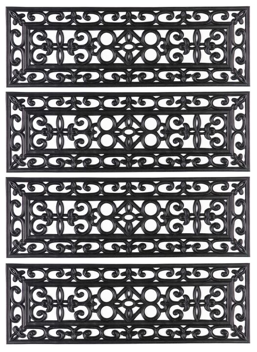 Decorative Scrollwork Design Rubber Stairs Anti-Slip Tread Mat Carpet, Set of 4