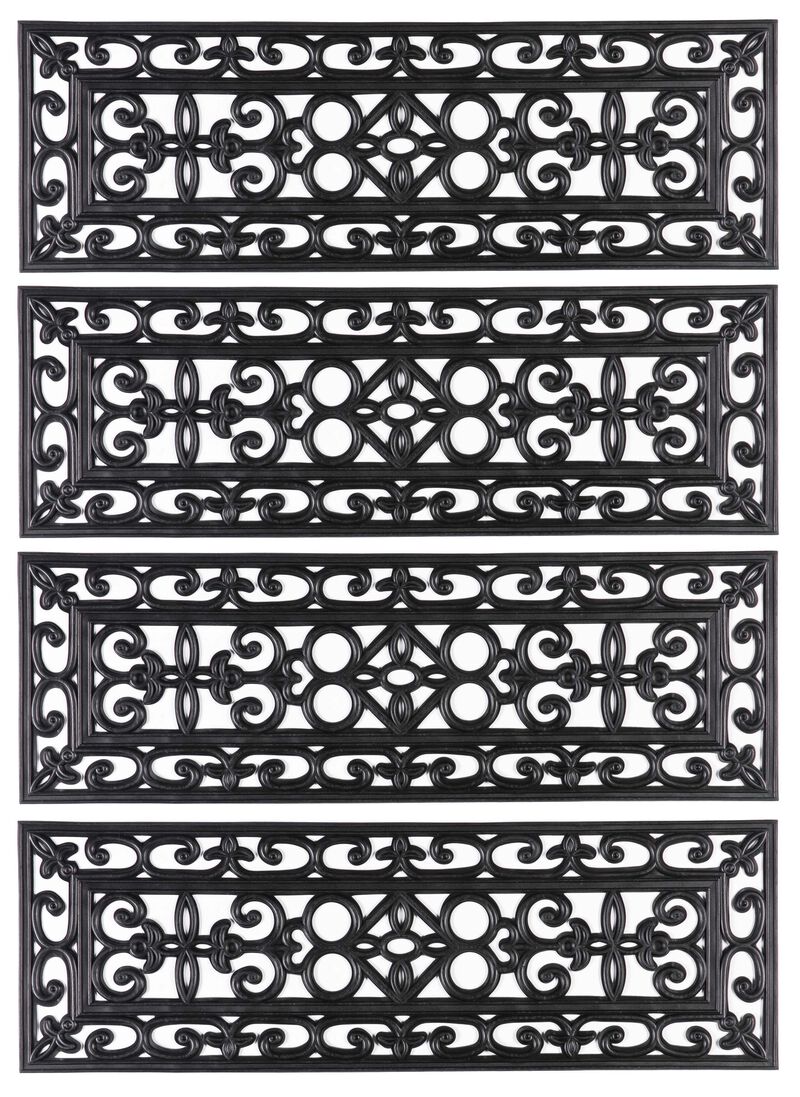 Decorative Scrollwork Design Rubber Stairs Anti-Slip Tread Mat Carpet, Set of 4