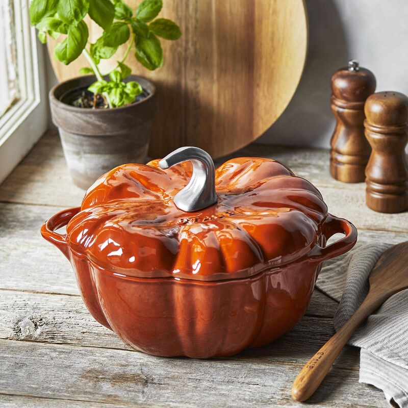 STAUB Cast Iron 3.5-qt Pumpkin Cocotte with Stainless Steel Knob - White Truffle