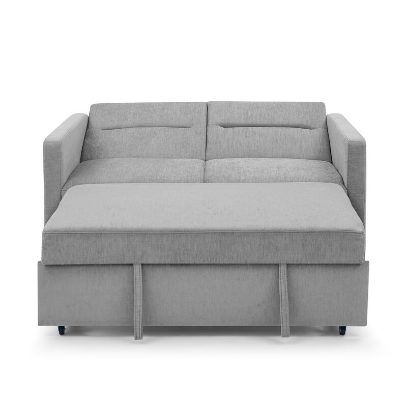 Loveseats Sofa Bed with Pull-out Bed, Adjustable Back and Two Arm Pocket, Grey