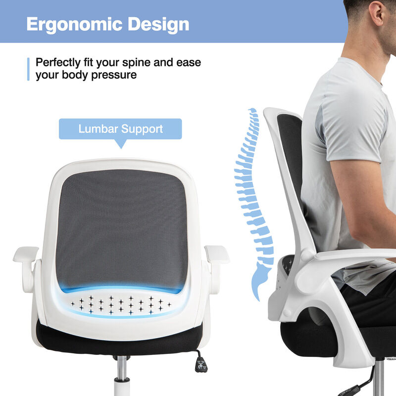 Costway Mesh Office Chair Adjustable Rolling Computer Desk Chair w/Flip-up Armrest White