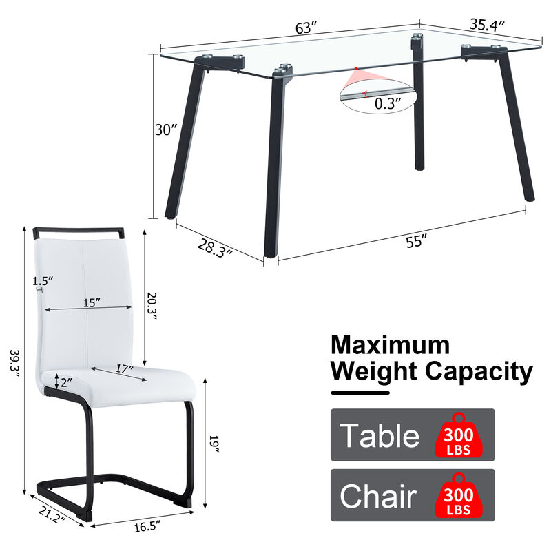 Rectangular Glass Dining Set with 4 Chairs