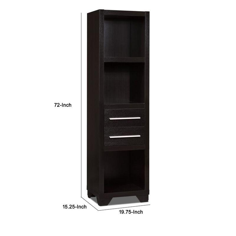 Spacious Media Tower With Drawers, Brown - Benzara