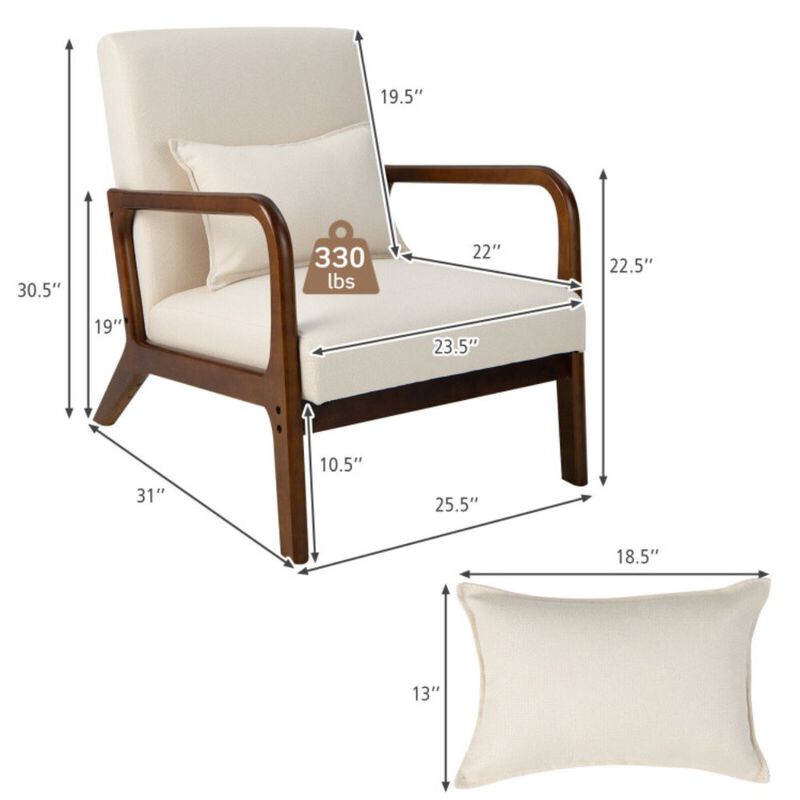 Modern Accent Chair with Rubber Wood Frame and Lumbar Pillow