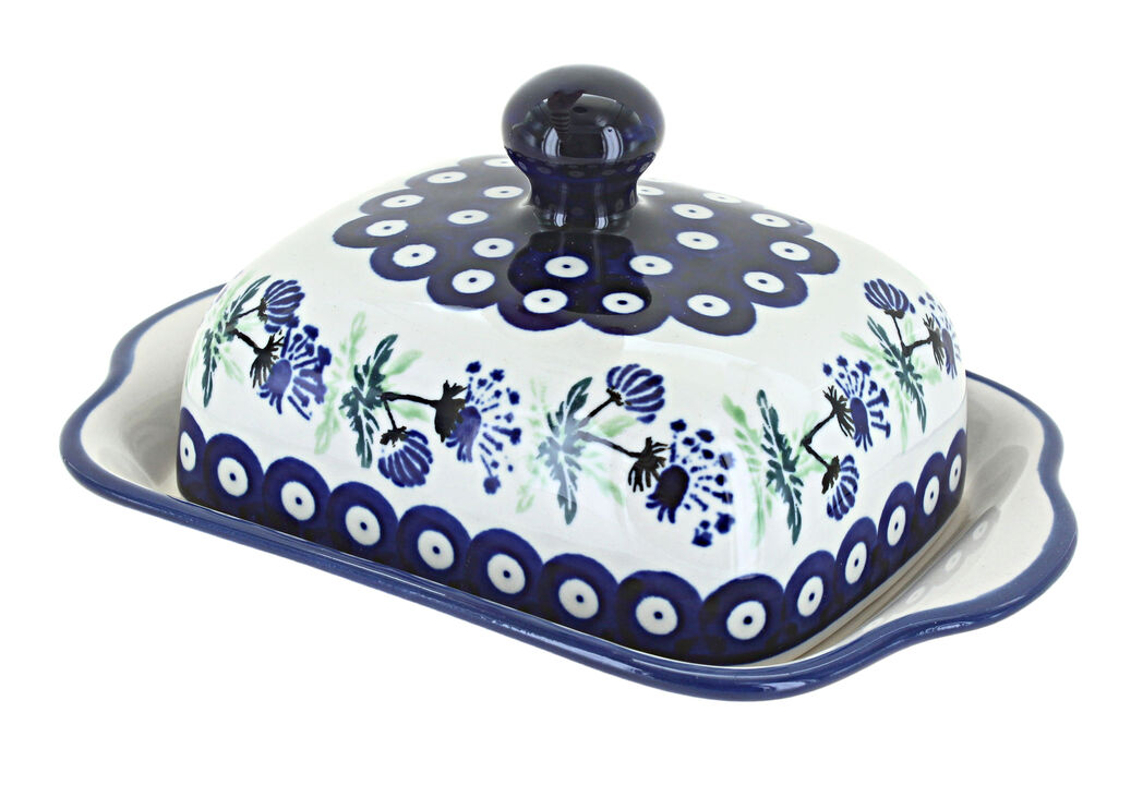 Blue Rose Polish Pottery Country Meadow Square Butter Dish