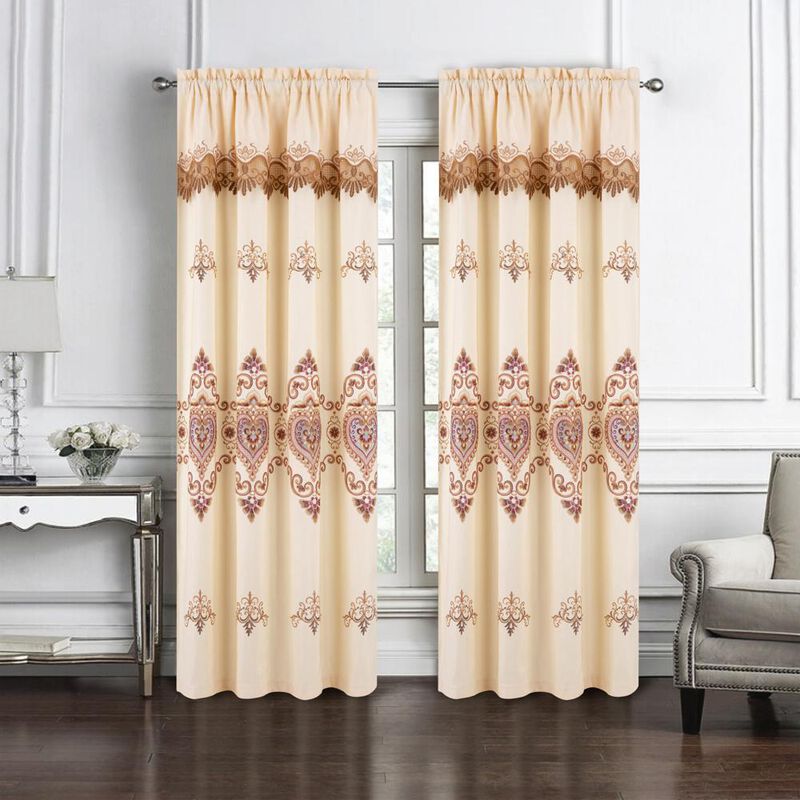 RT Designers Collection Bonnie Macrame Rod Pocket Room Darkening Curtain Panels for Living Room 52" x 84" Ivory