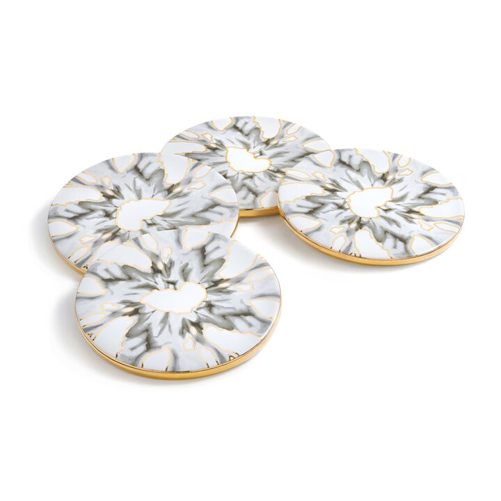 Talianna Alabaster Coasters, Grey & Gold, Set of 4