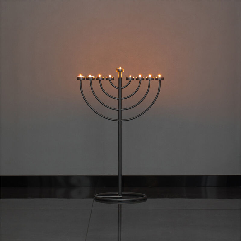 Small Modern Silver 9 Branch Lighting Thin Pipe Hanukkah Menorah, Metal-Aluminum