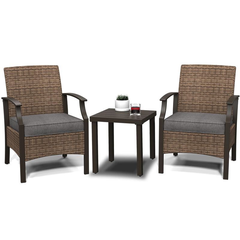 MONDAWE Wicker Formal Dinning Chair Side Table Set With Soft Cushions In Metal Frame (Set of 3)