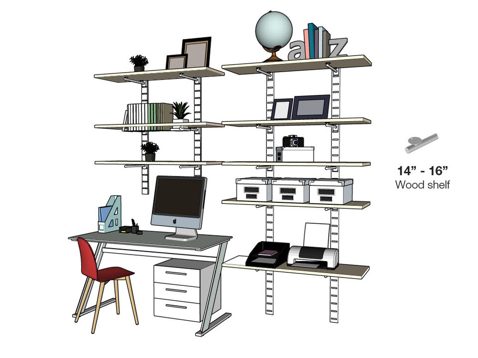 Stylish Home Office System 91" & 46" High 5 Tier with Wood Shelves 14"-16" Width | 2 Sections- Shelves Sold Separately