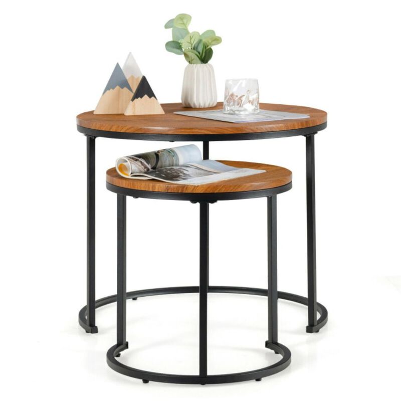 Set of 2 Modern Round Stacking Nesting Coffee Tables for Living Room