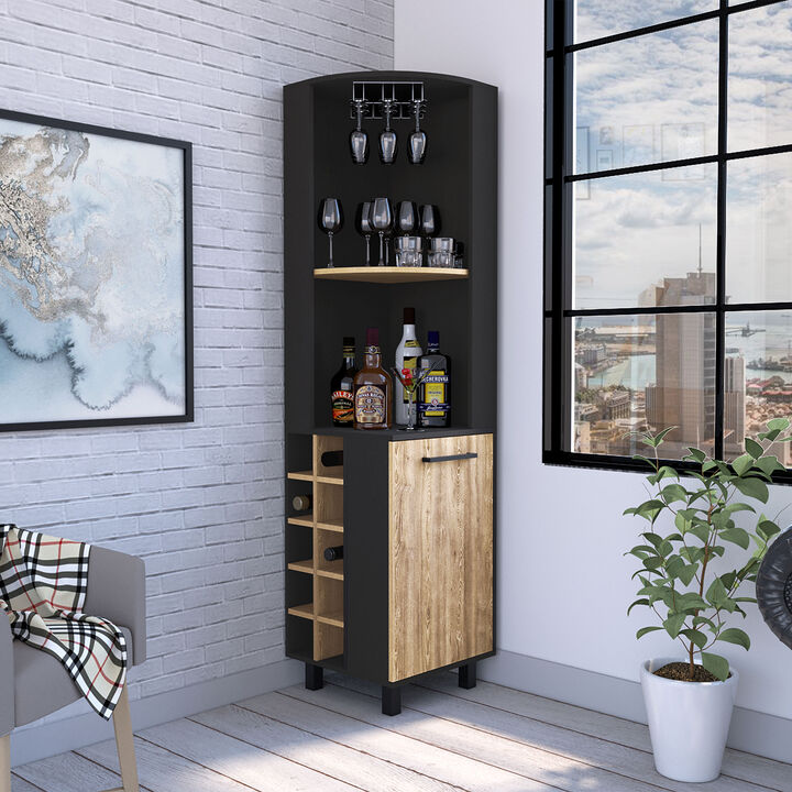 Corner Bar Cabinet Cleveland, Living Room, Black / Pine