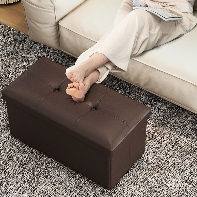 Upholstered Rectangle Footstool with PVC Leather Surface and Storage Function