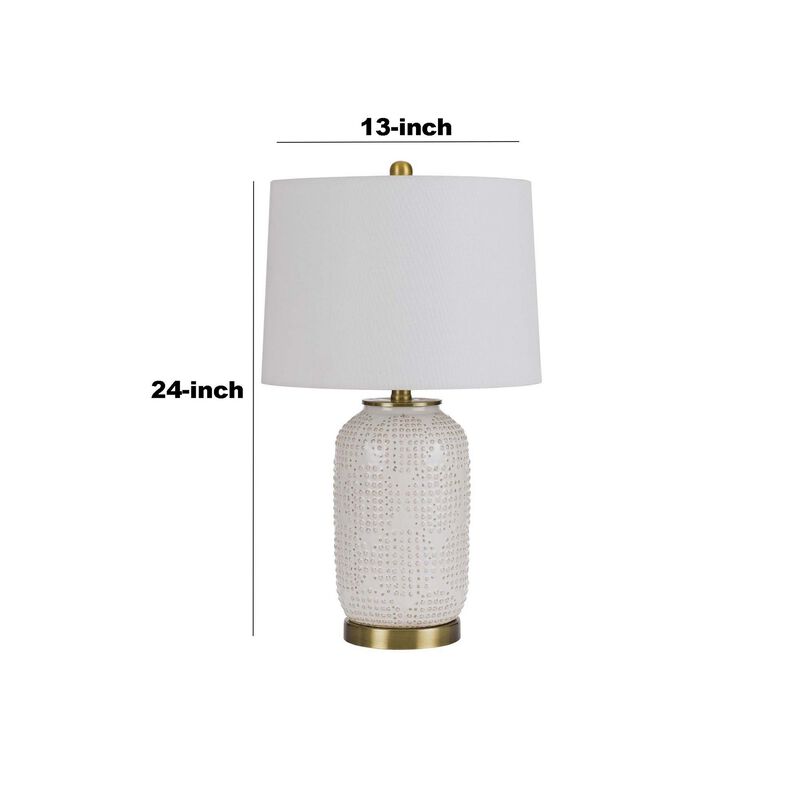 Table Lamp with Dotted Ceramic Body and Round Base, White-Benzara