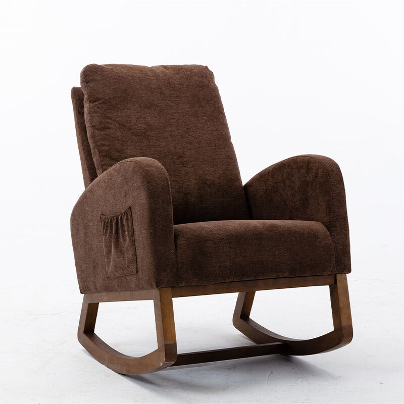 MONDAWE Rocking Chair, Modern Recliner Armchair with Wood Legs and Side Pocket, Nursery Rocking Accent Chair with High Back for Living Room Bedroom