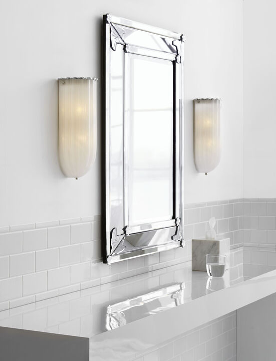 Rosehill Linear Wall Light in Polished Nickel with White Stripe Glass