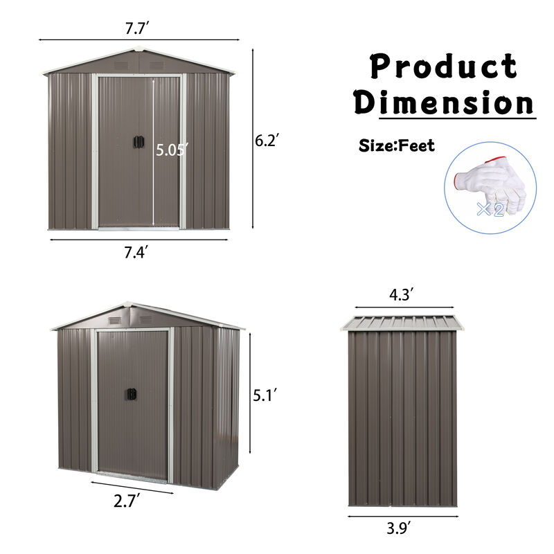 Hivvago 8ft x 4ft Outdoor Storage Shed for Garden Storage with Metal FloortoCeiling Lockable Sliding Door