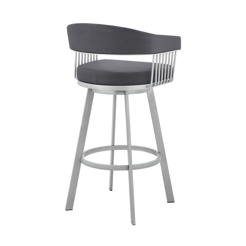 Bronson Bar Height Swivel Bar Stool in Silver finish and White Faux Leather