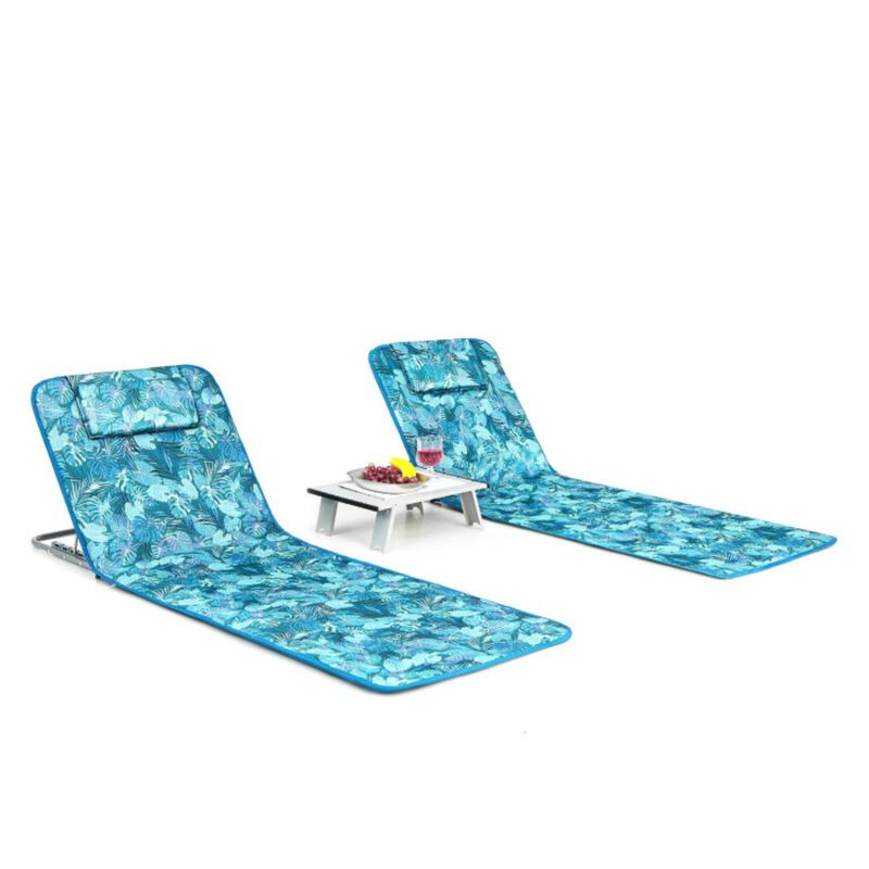 Hivvago 3 Pieces Beach Lounge Chair Mat Set 2 Adjustable Lounge Chairs with Table Stripe