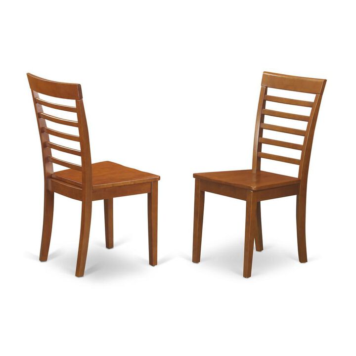 East West Furniture Milan  kitchen  chair  with  Wood  Seat  -  Saddle  Brown  Finish,  Set  of  2