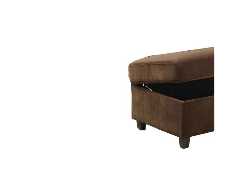 Fabric Upholstered Rectangular Ottoman with Hidden Storage, Brown - Benzara