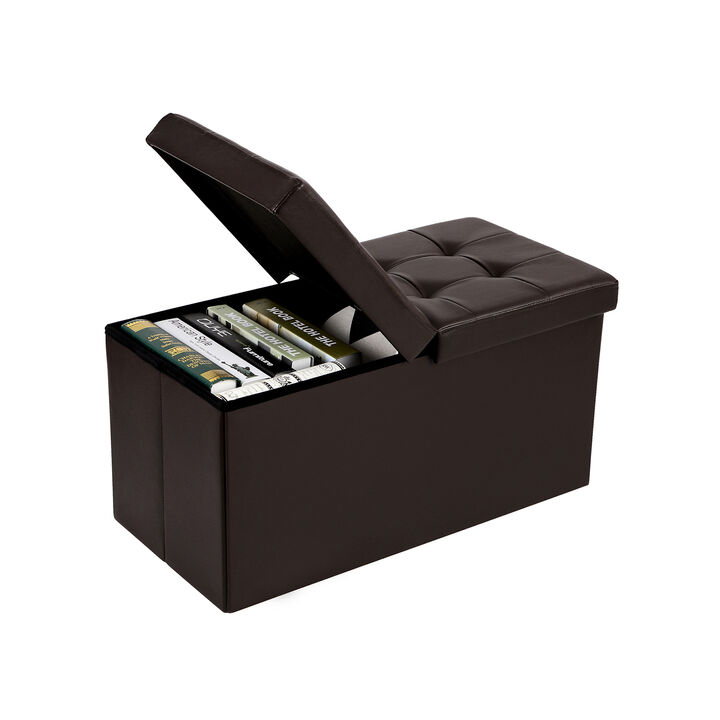 30-Inch Folding Storage Ottoman Bench with Flipping Lid - Faux Leather Storage Chest Footstool