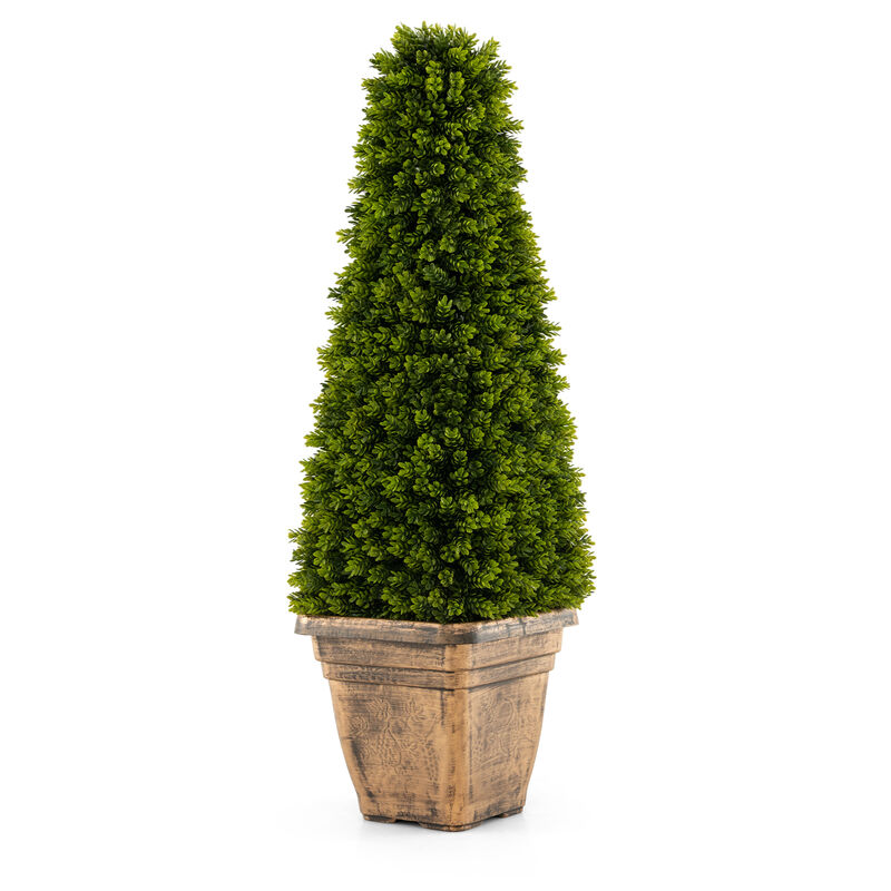 3 Feet Artificial Boxwood Topiary Tree with Cement Flowerpot-Green