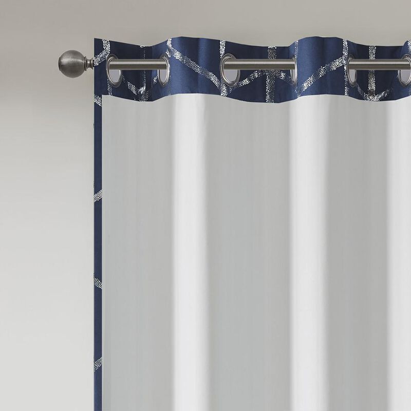 Belen Kox Navy Total Blackout Metallic Print Curtain Panel, Belen Kox