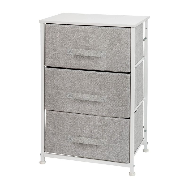 Flash Furniture Harris 3 Drawer Storage Dresser - White Cast Iron Frame and Wood Top - 3 Easy Pull Dark Gray Fabric Drawers