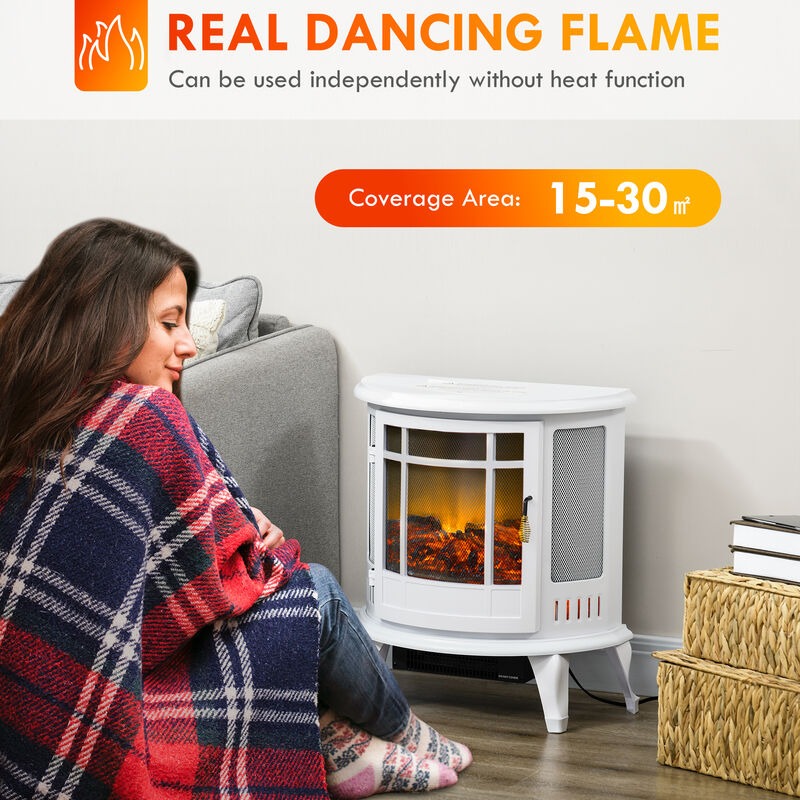 HOMCOM 22" Electric Fireplace Stove, Freestanding Electric Fire Place Heater with Realistic LED Flame, Adjustable Temperature, 1500W, White