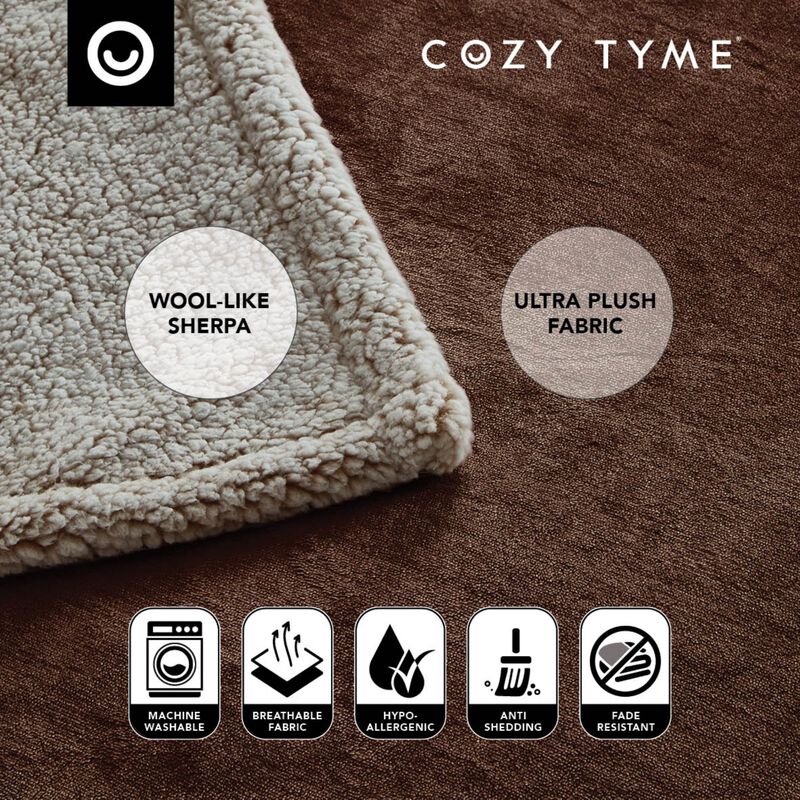 Cozy Tyme Babineaux Flannel Reversible Sherpa Throw Blanket 60"x80"