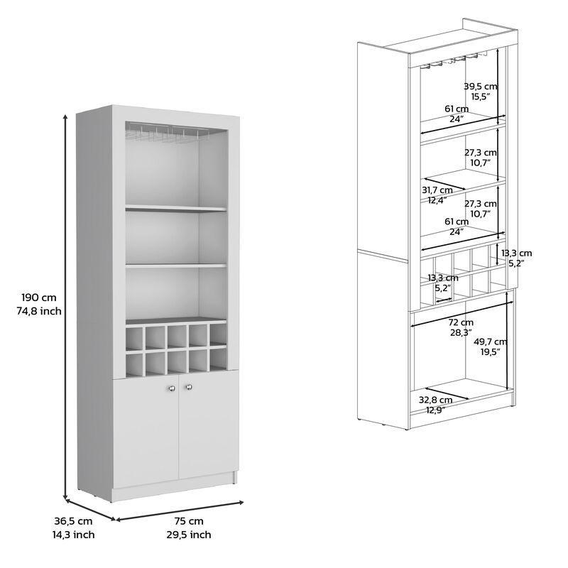 Nero Cabinet 4-Tier, Glass Holder Stemware Rack, Wine Cabinet, Liquor Cabinet, 10 Bottle Cubbies, 4 Shelves, Black , Living Room