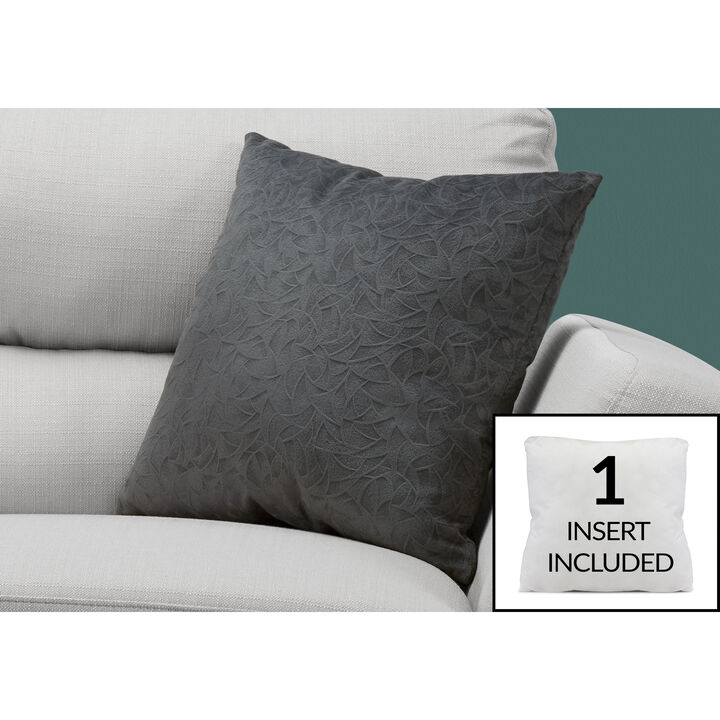 Monarch Specialties I 9258 Pillows, 18 X 18 Square, Insert Included, Decorative Throw, Accent, Sofa, Couch, Bedroom, Polyester, Hypoallergenic, Grey, Modern