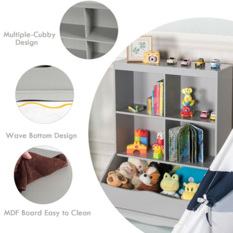 3-Tier Children's Multi-Functional Bookcase Toy Storage Bin Floor Cabinet