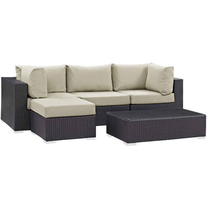 Convene 5 Piece Outdoor Patio Sectional Set - Espresso Beige