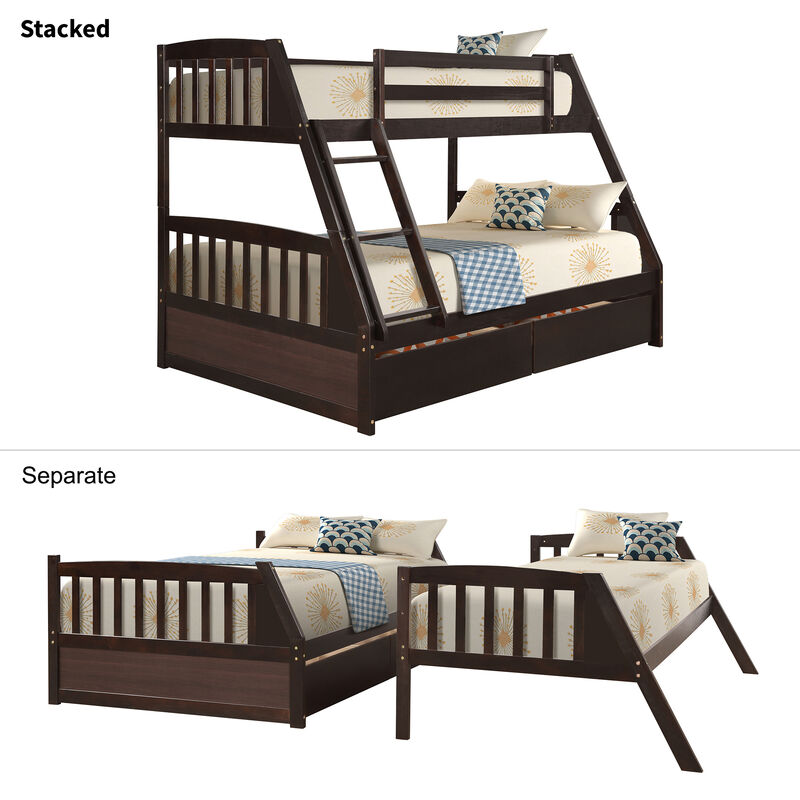 Merax  Solid Wood Bunk Bed with Two Storage Drawers