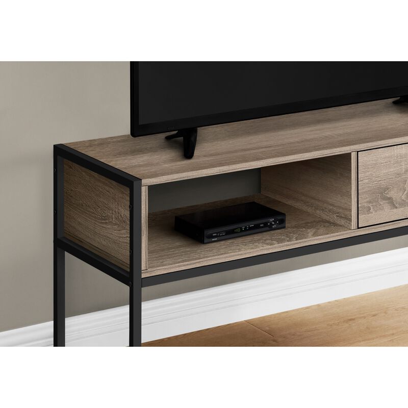 Monarch Specialties I 2876 Tv Stand, 48 Inch, Console, Media Entertainment Center, Storage Drawer, Living Room, Bedroom, Laminate, Metal, Brown, Black, Contemporary, Modern