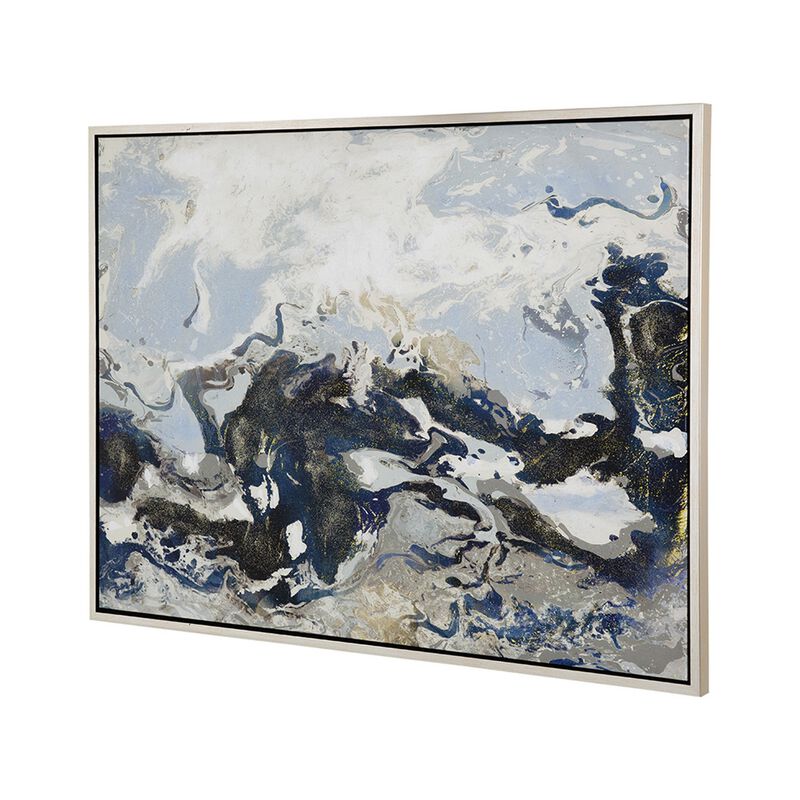 36 x 47 Framed Handpainted Wall Art, Rectangular Multicolor Cerulean Seas - Benzara