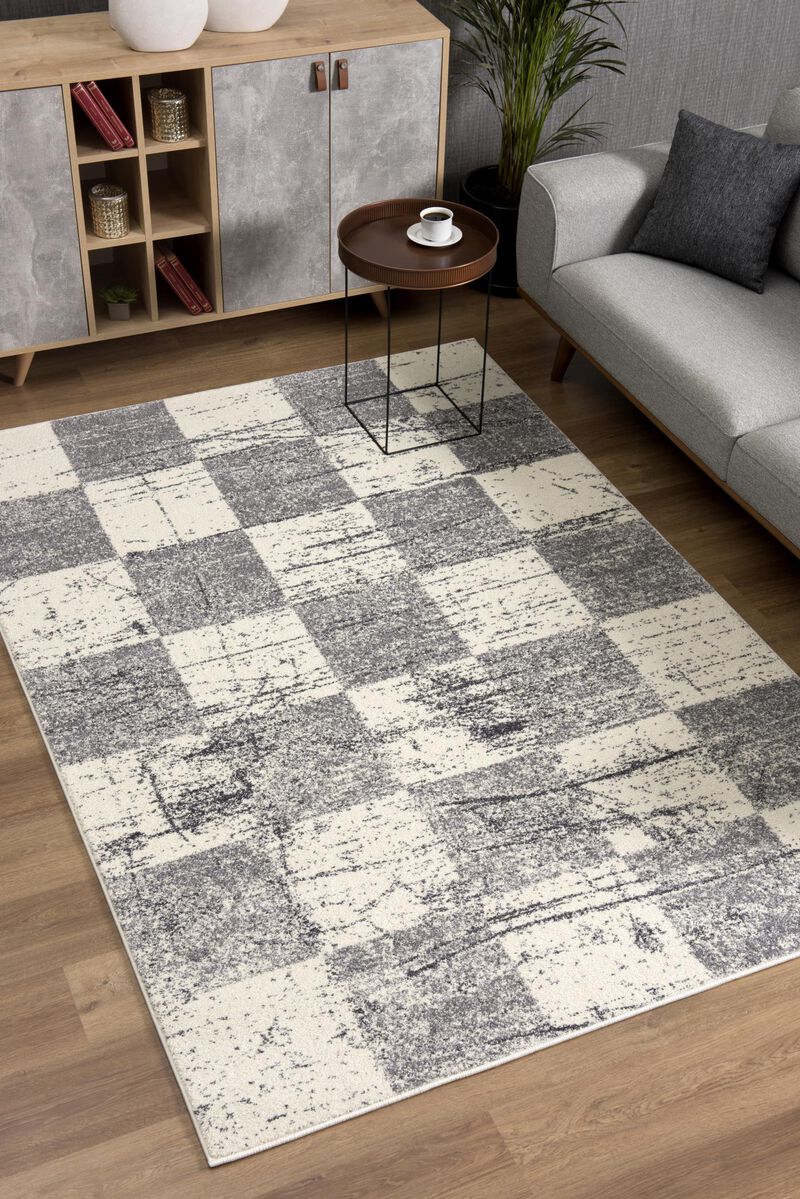 Nova Contemporary Geometric White Grey Indoor Area Rug