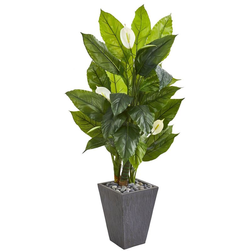 Nearly Natural 63-inSpathyfillum Artificial Plant in SlatePlanter (RealTouch)