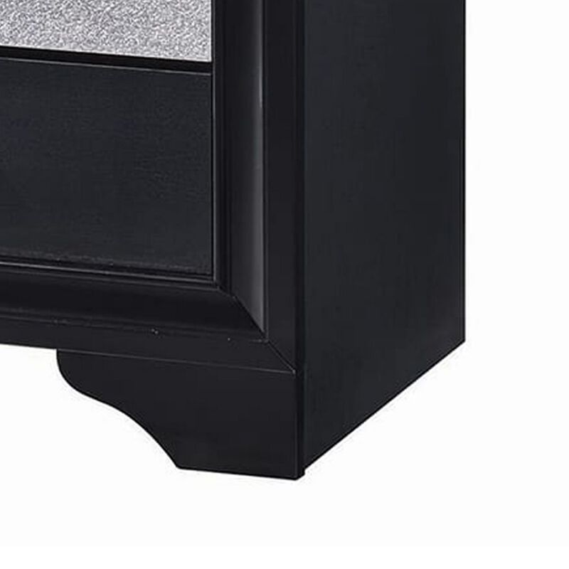 Nightstand with 2 Drawers and Rhinestone Pull Handles, Black and Silver-Benzara