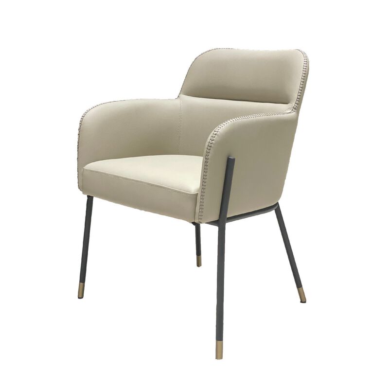 Cid 25 Inch Modern Dining Chair, Tight Back, Vegan Faux Leather, Beige - Benzara