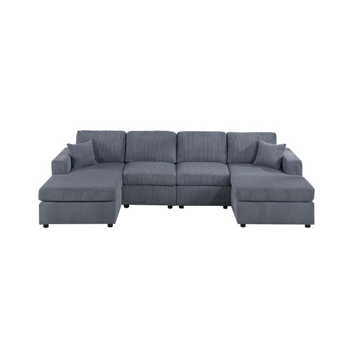 Iny U Sectional Sofa Set with Chaise, Armless Chair, 2 Pillows, Gray - Benzara
