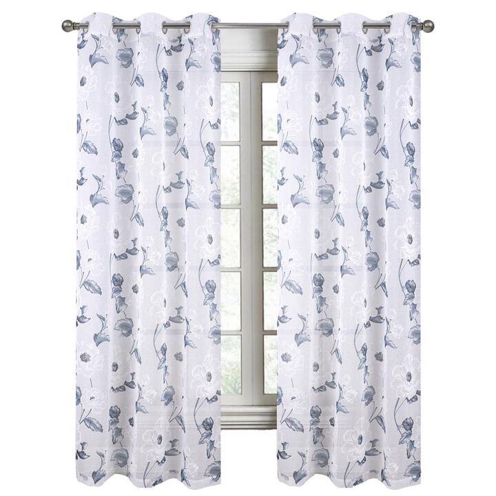 RT Designers Collection Jillian Rubber Doily Grommet Light Filtering Window Curtains for Bedroom 54" x 95" Blue