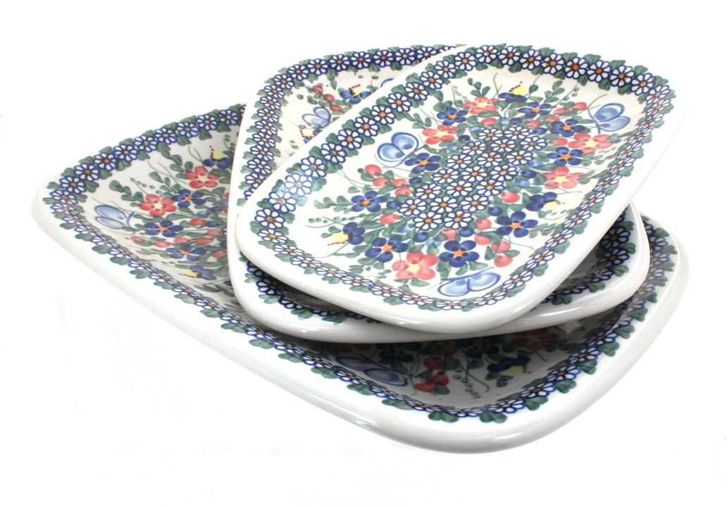 Blue Rose Polish Pottery Misty 3 Piece Rectangular Serving Set