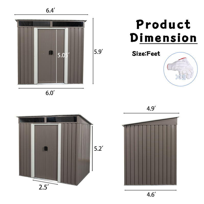 Hivvago 6ft x 5ft Modern Outdoor Storage Shed for Garden with Lockable Sliding Door